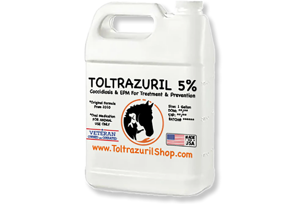 instructions for animals dosing. Toltrazuril 1/2 Gallon Jug