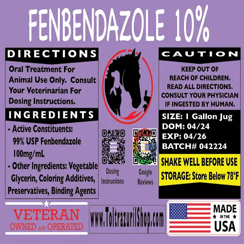Fenbendazole 10% Solution Label